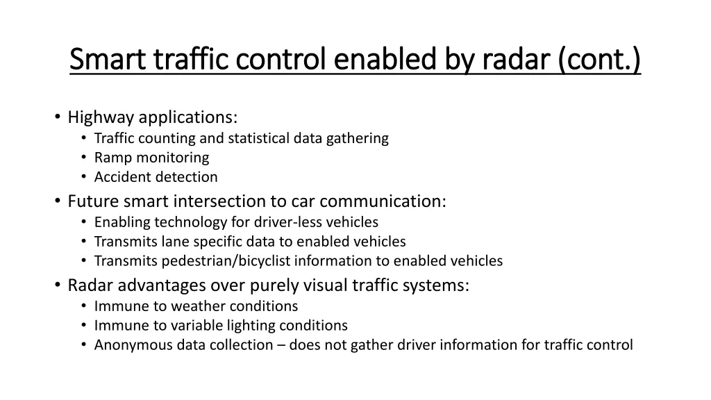 smart traffic control enabled by radar cont smart