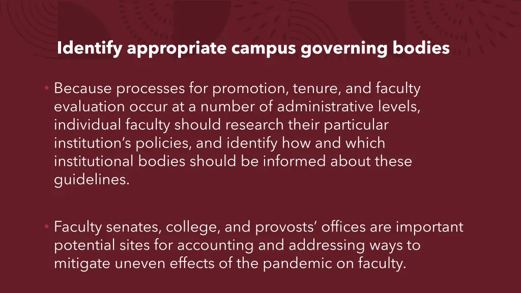 identify appropriate campus governing bodies