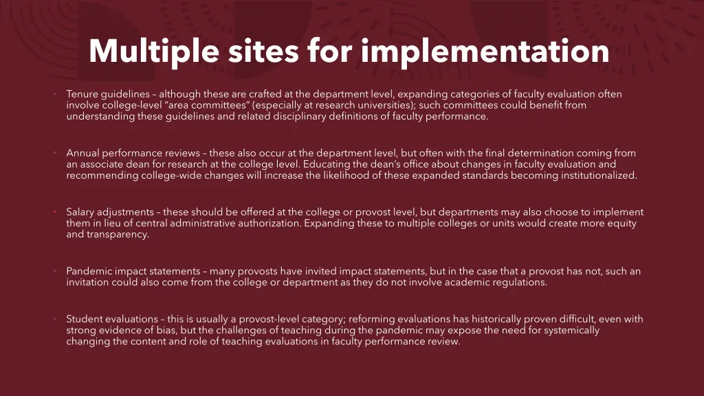 multiple sites for implementation