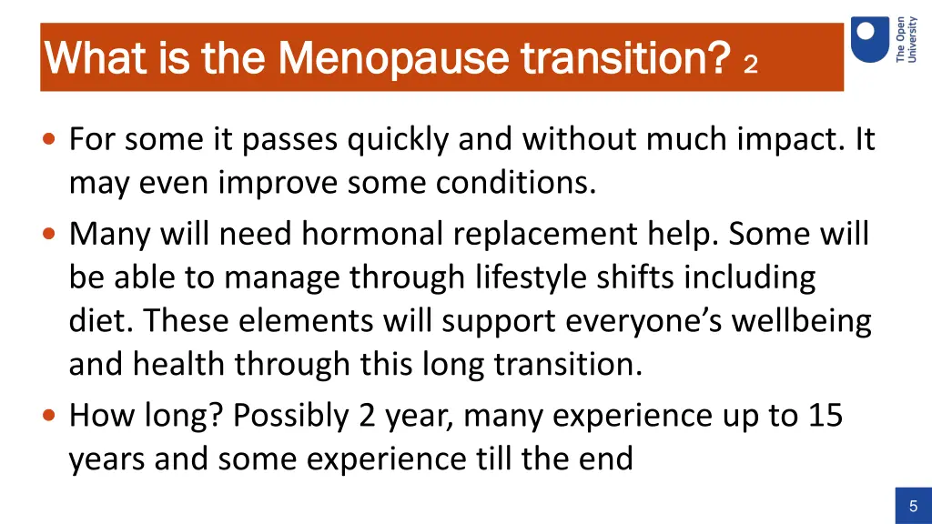 what is the menopause transition what 1