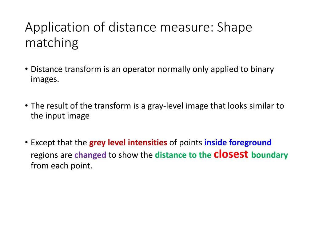 application of distance measure shape matching