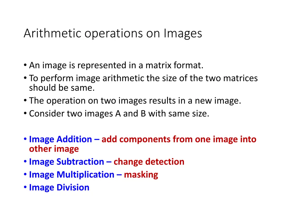 arithmetic operations on images