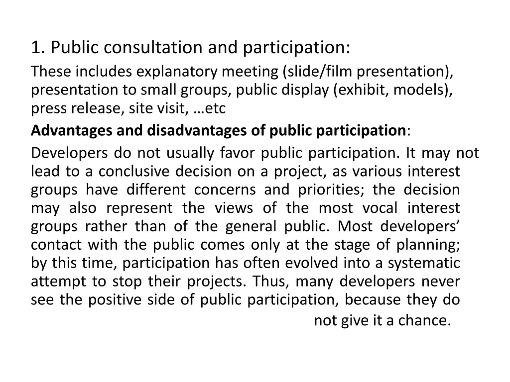 1 public consultation and participation these