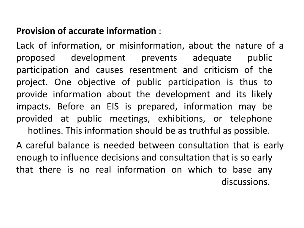 provision of accurate information lack