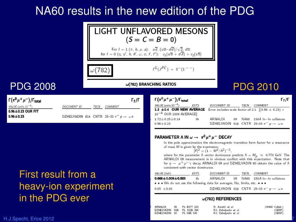 na60 results in the new edition of the pdg