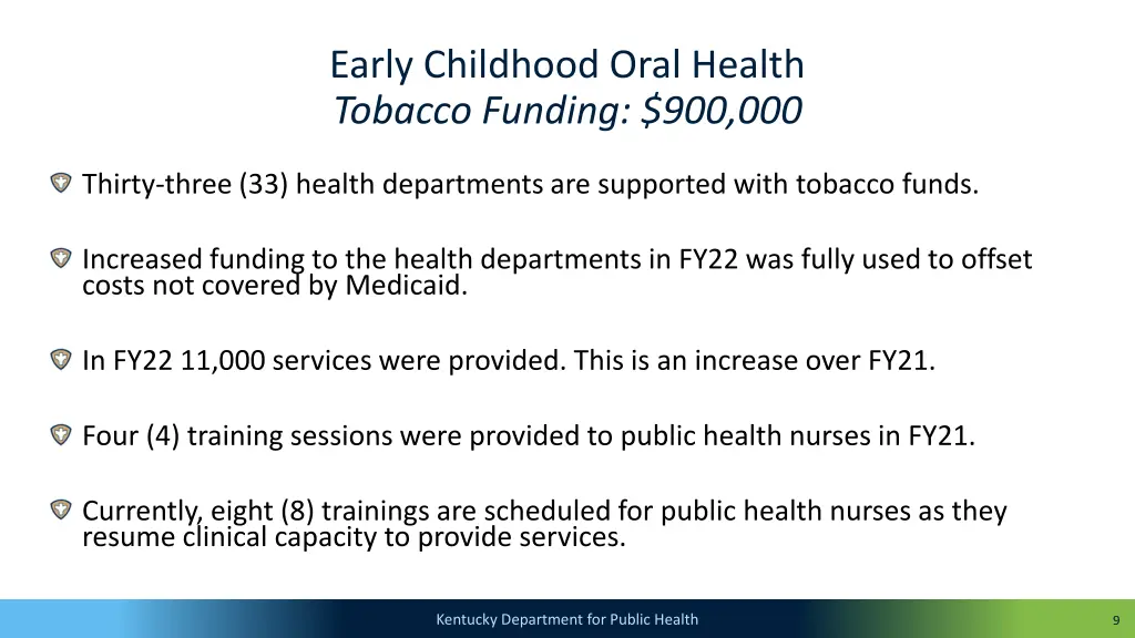 early childhood oral health tobacco funding