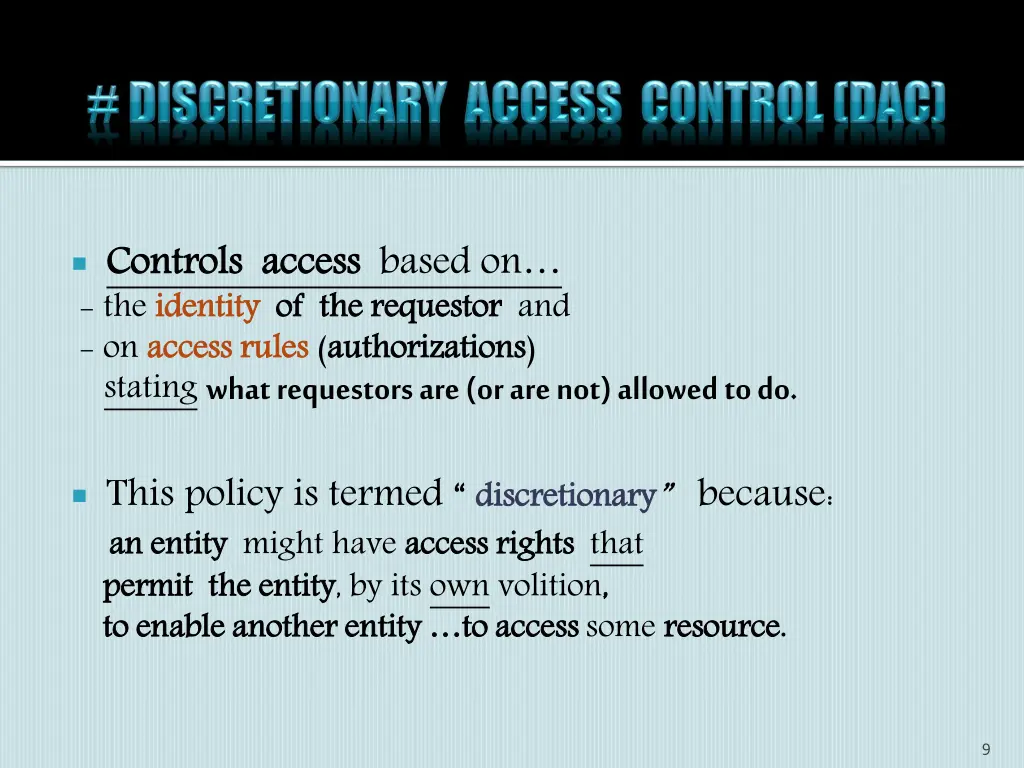 controls access the identity on access stating