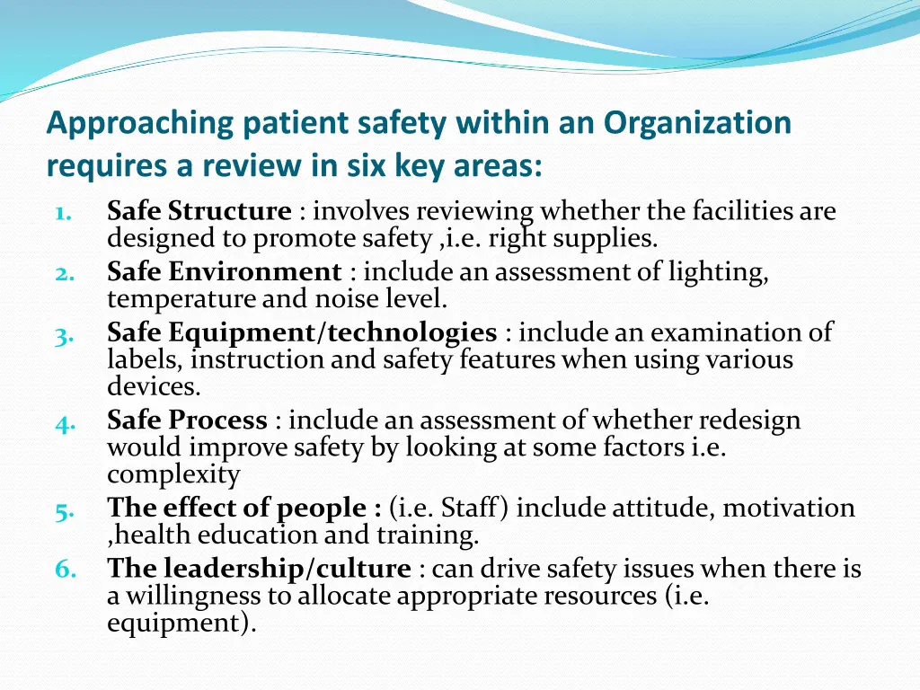 approaching patient safety within an organization
