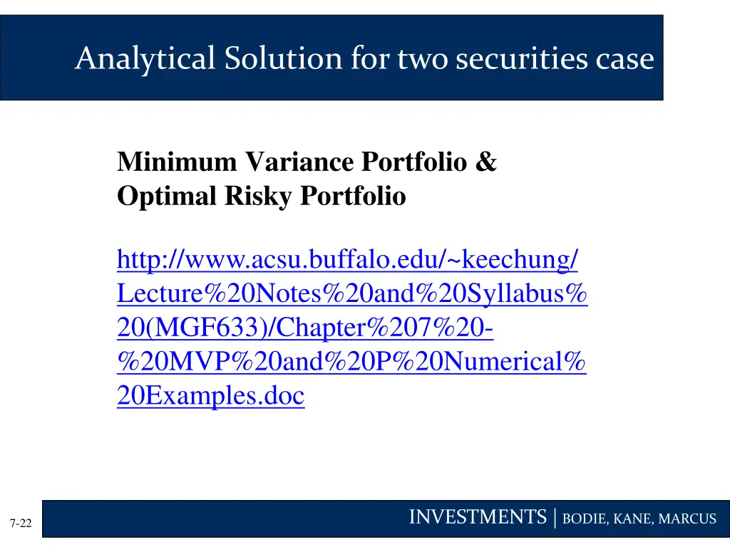 analytical solution for two securities case