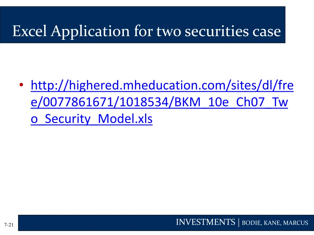 excel application for two securities case