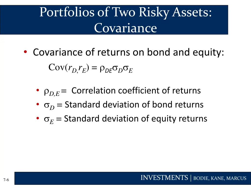 portfolios of two risky assets covariance