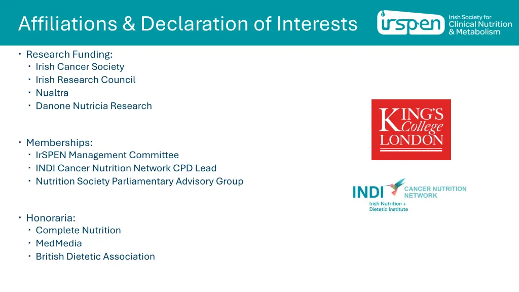 affiliations declaration of interests