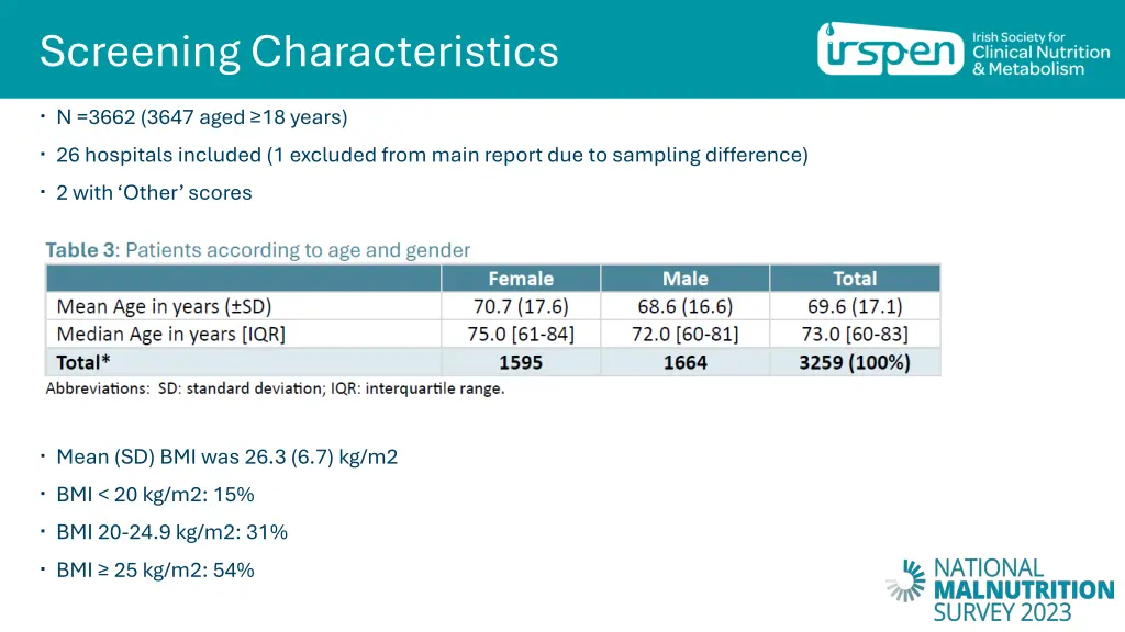 screening characteristics