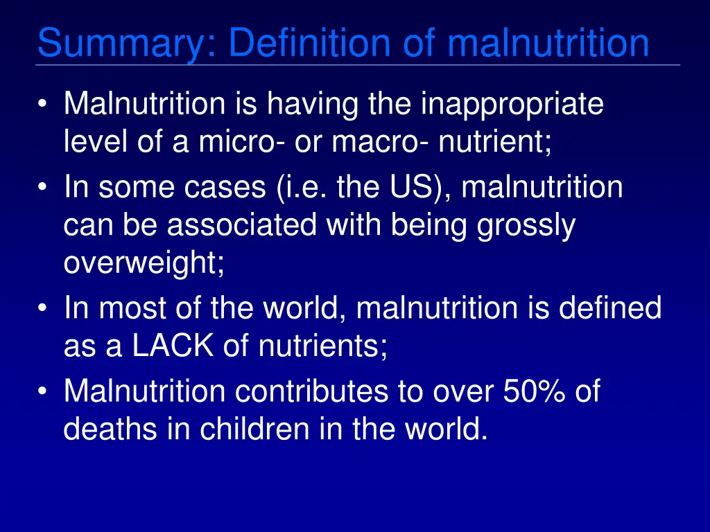 summary definition of malnutrition