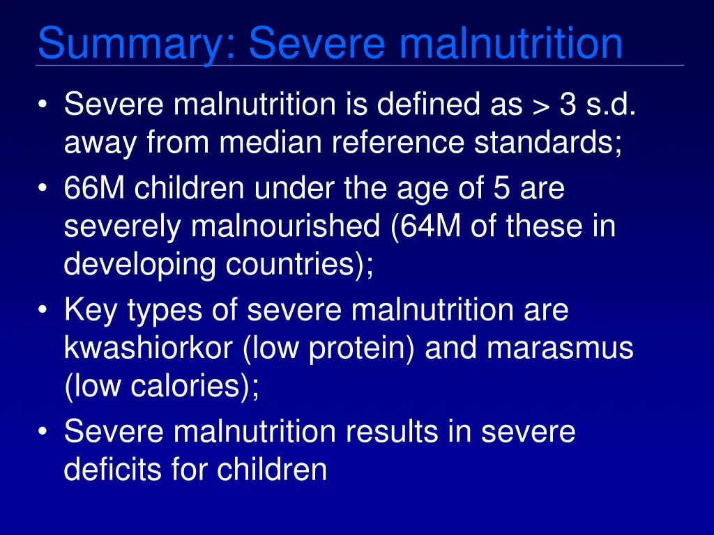 summary severe malnutrition