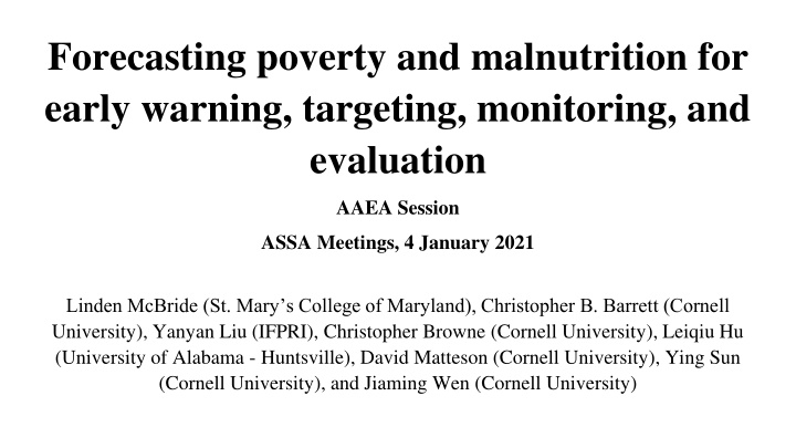 forecasting poverty and malnutrition for early