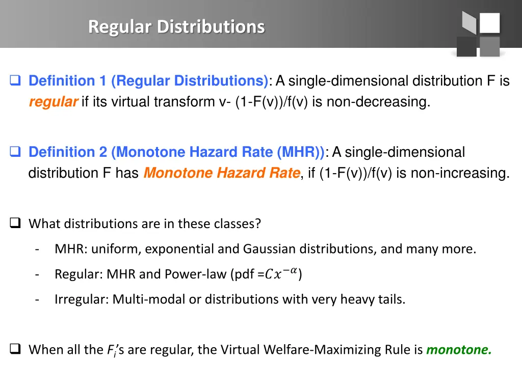 regular distributions