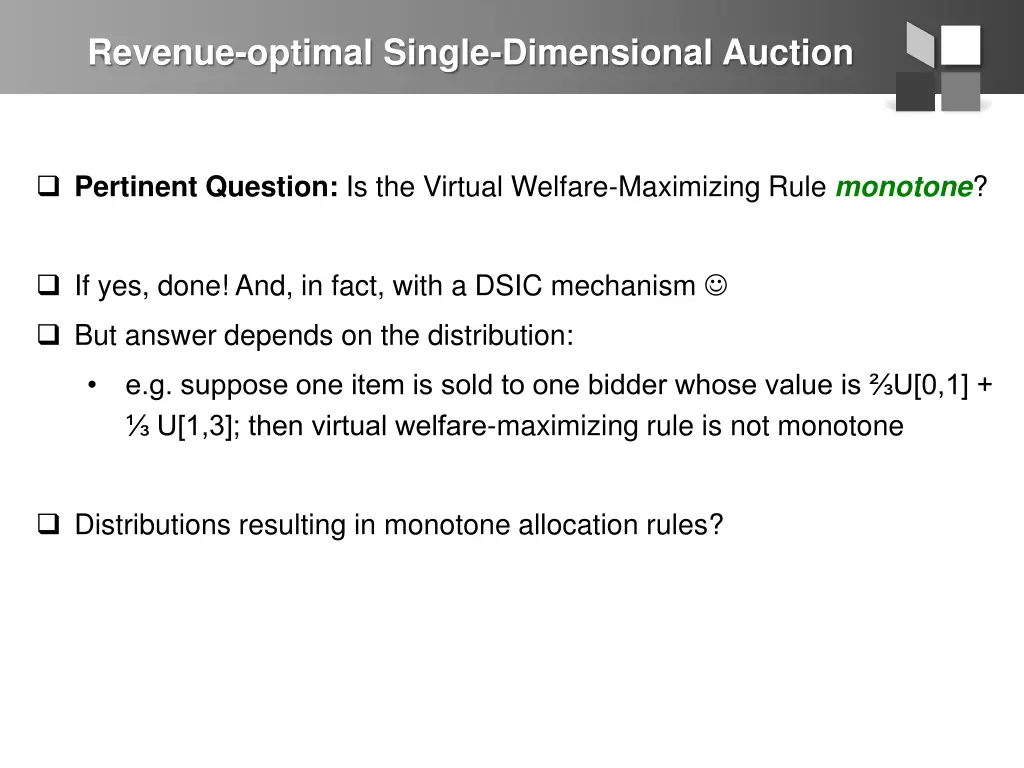 revenue optimal single dimensional auction 1