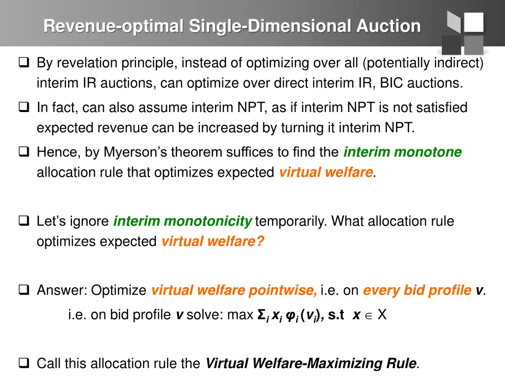 revenue optimal single dimensional auction