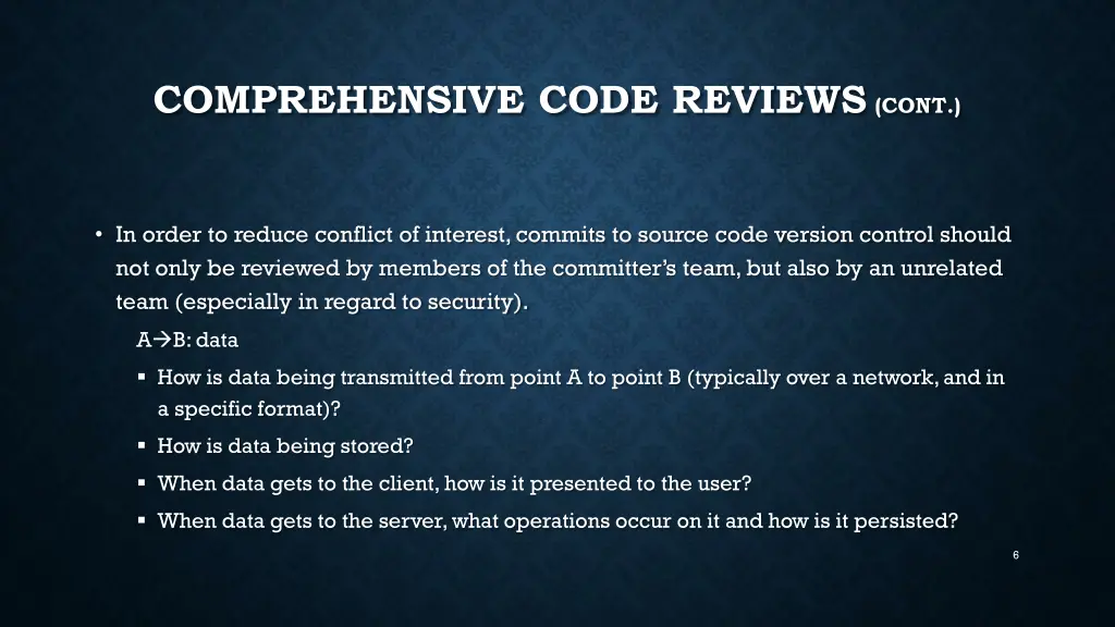 comprehensive code reviews cont