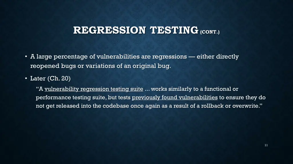 regression testing cont
