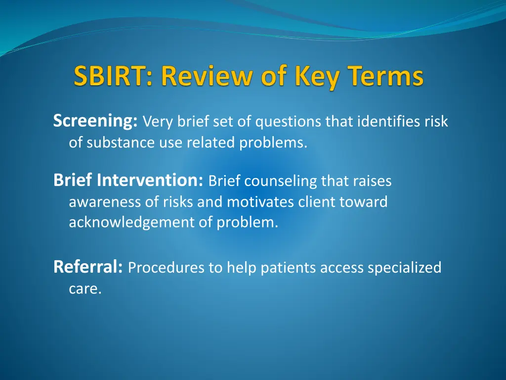 screening very brief set of questions that