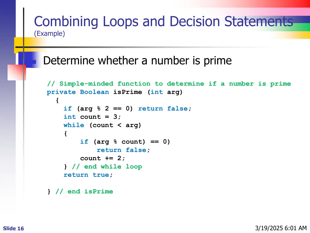 combining loops and decision statements example