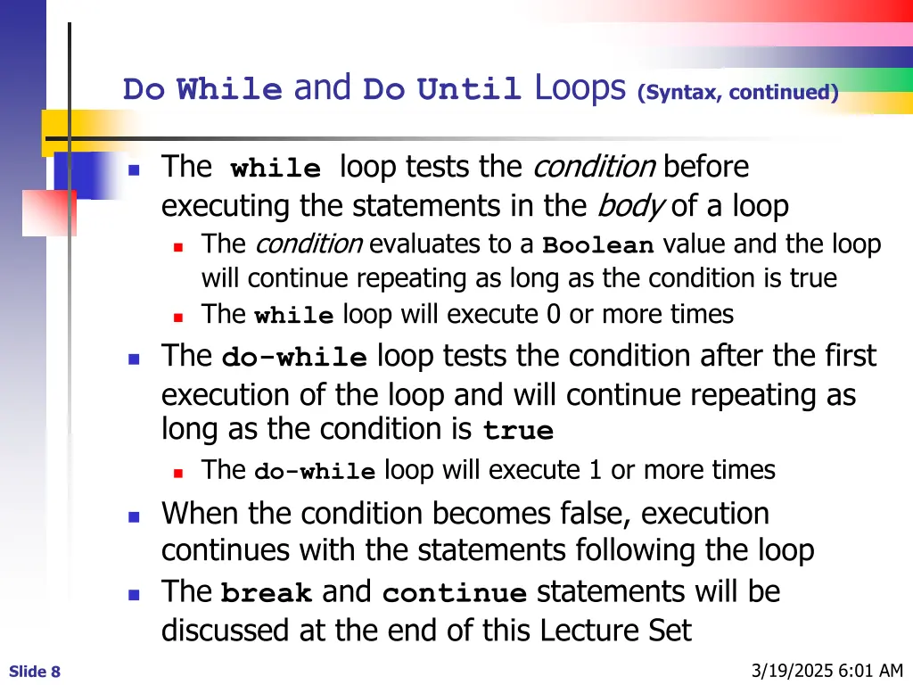 do while and do until loops syntax continued