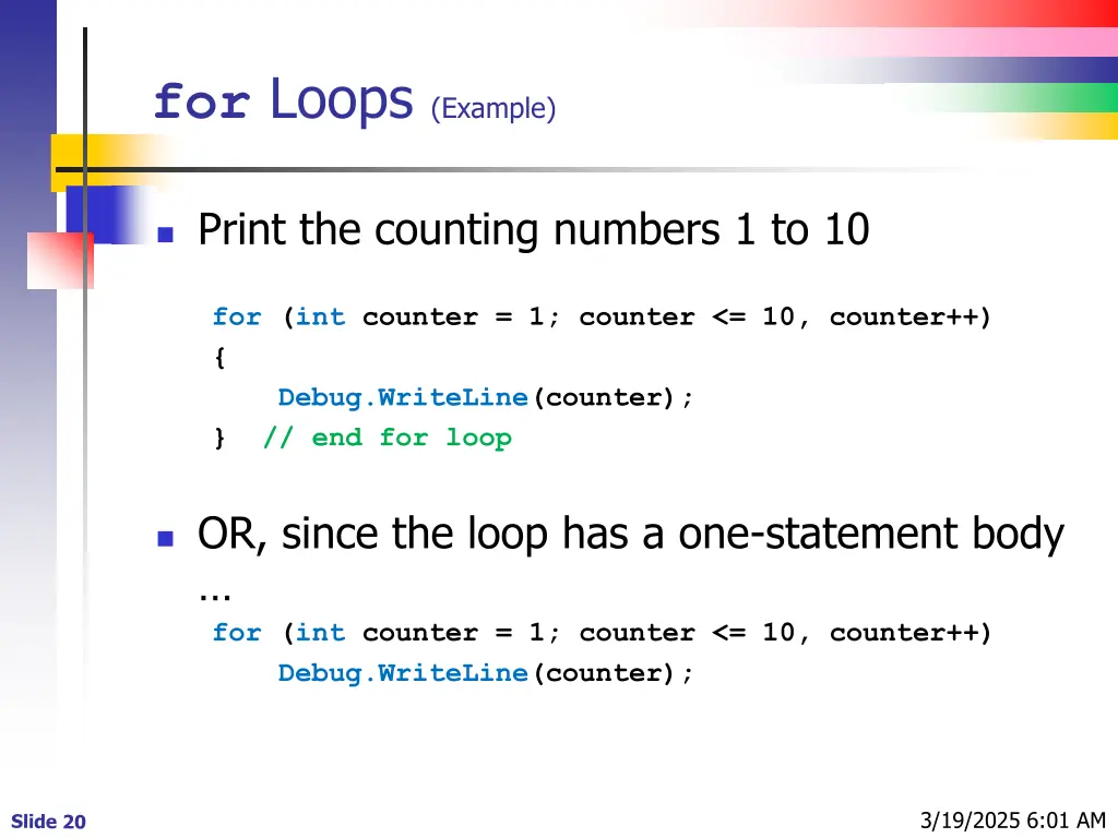 for loops example