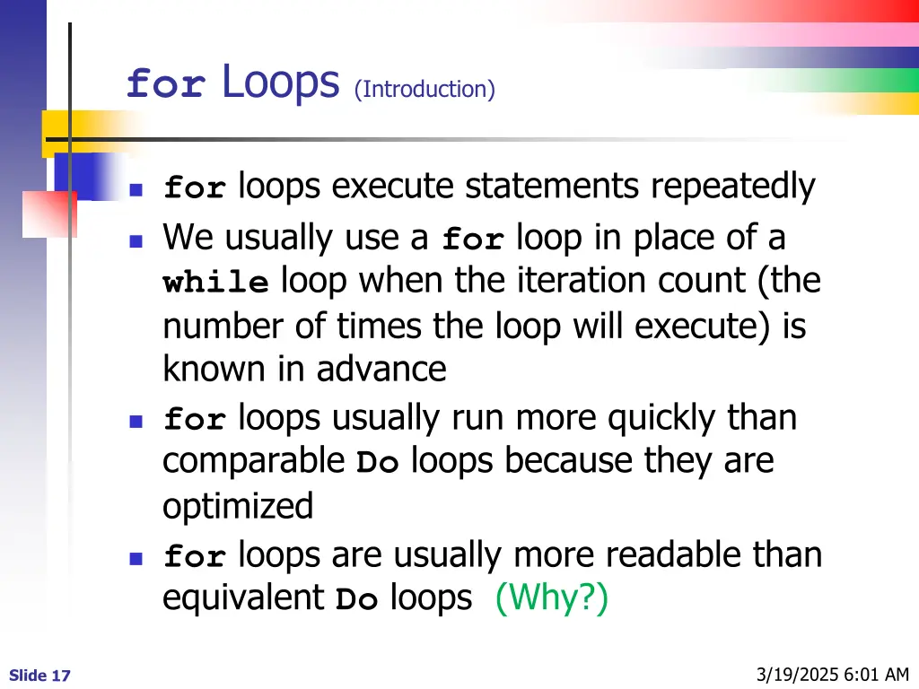 for loops introduction