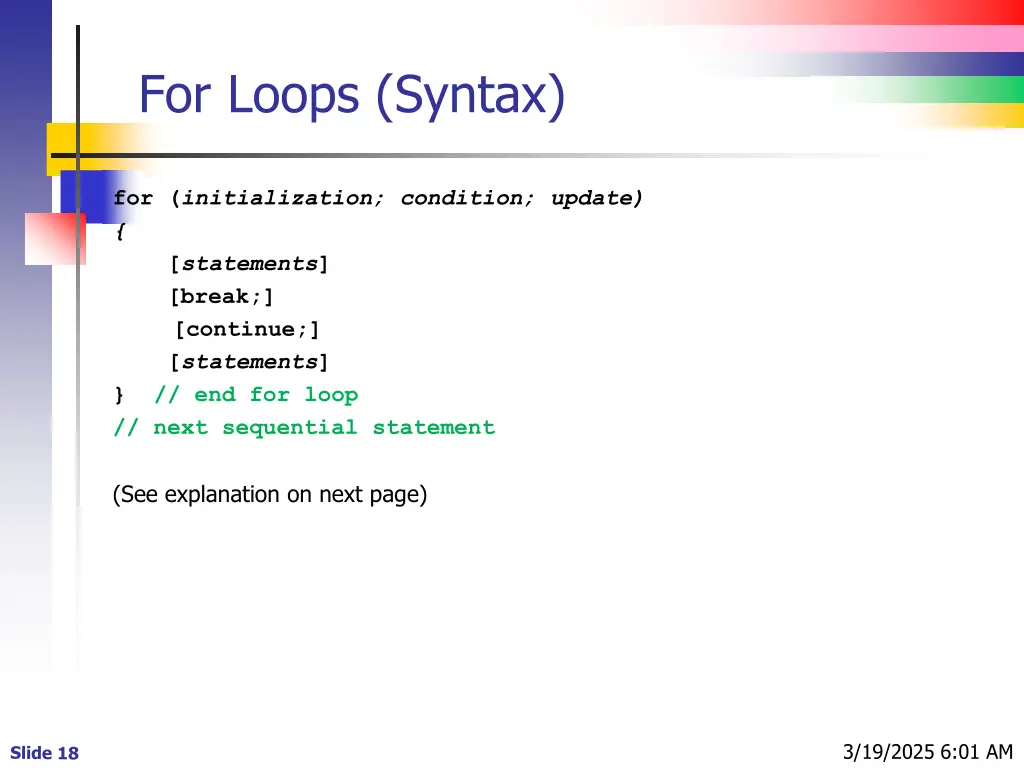 for loops syntax