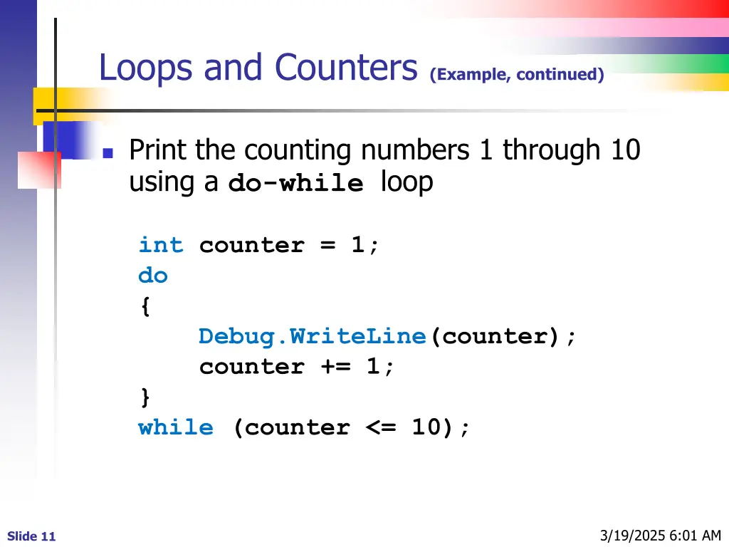 loops and counters example continued