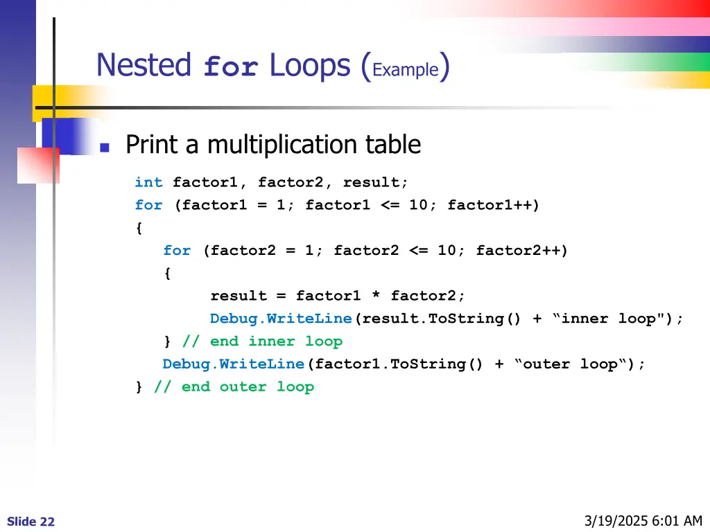 nested for loops example