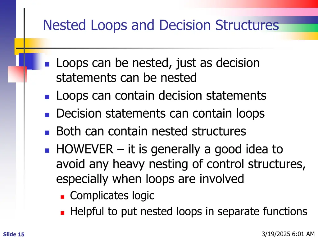 nested loops and decision structures