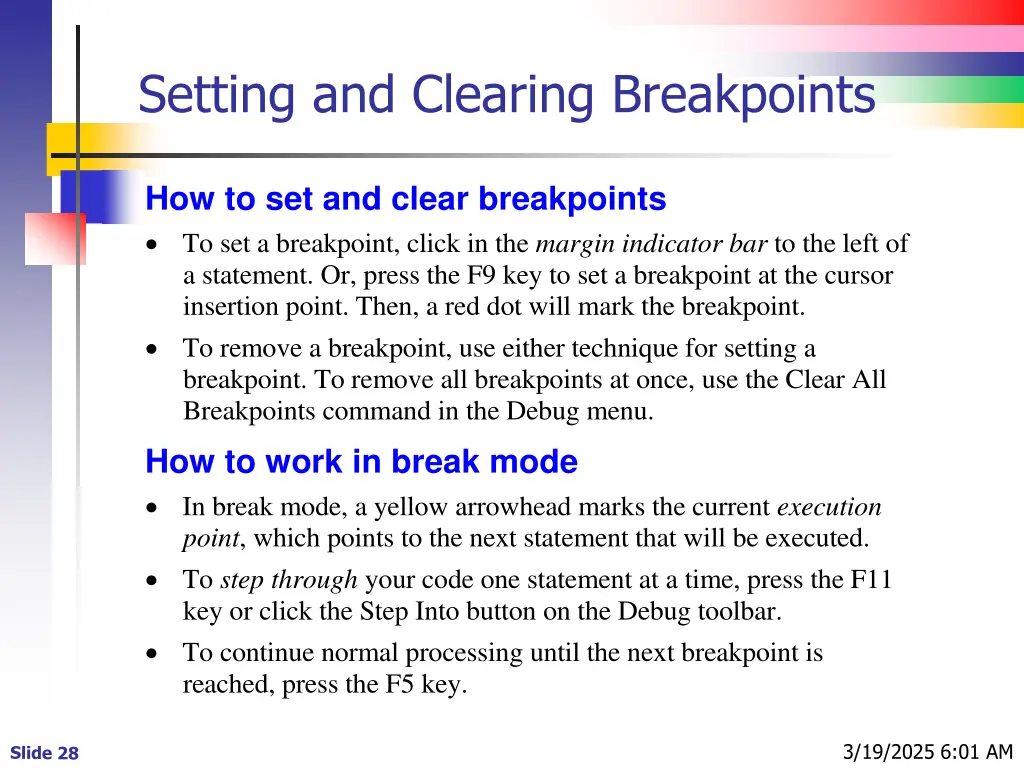 setting and clearing breakpoints