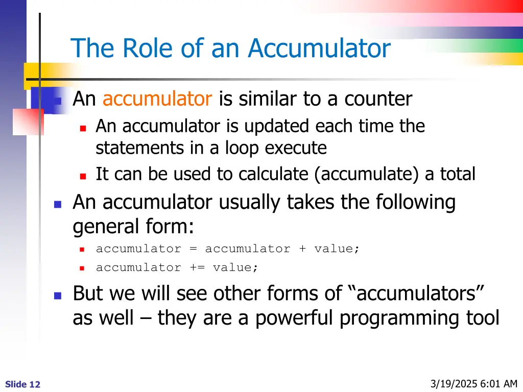 the role of an accumulator
