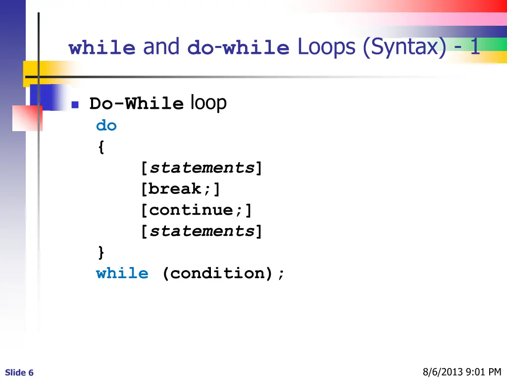 while and do while loops syntax 1
