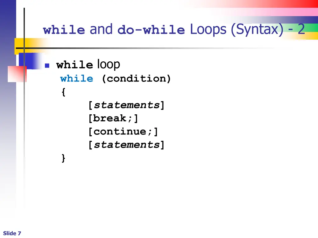 while and do while loops syntax 2