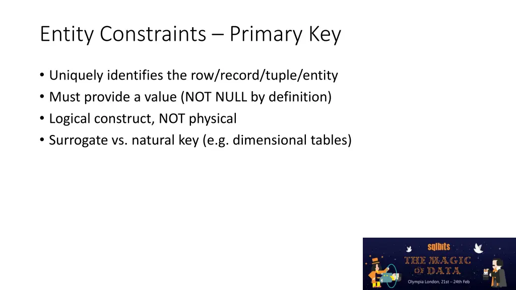 entity constraints primary key