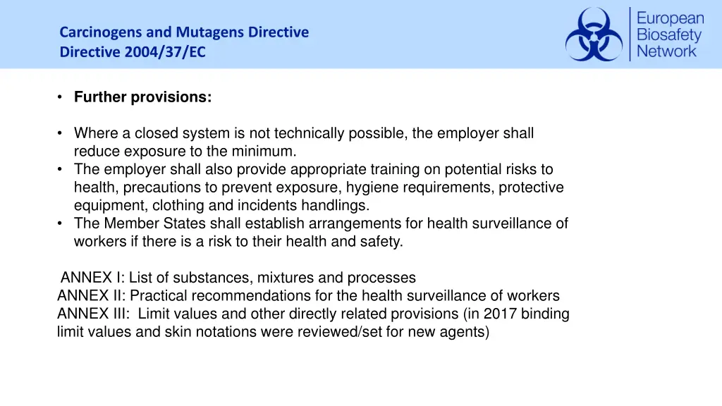 carcinogens and mutagens directive directive 2004 1