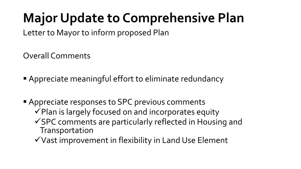 major update to comprehensive plan letter