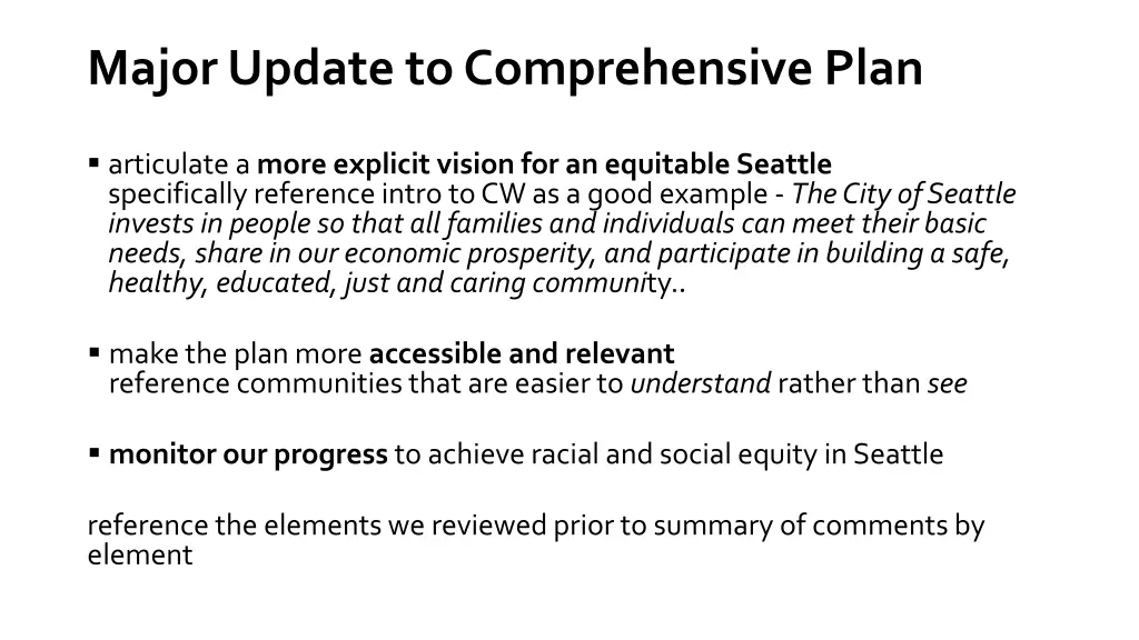 major update to comprehensive plan