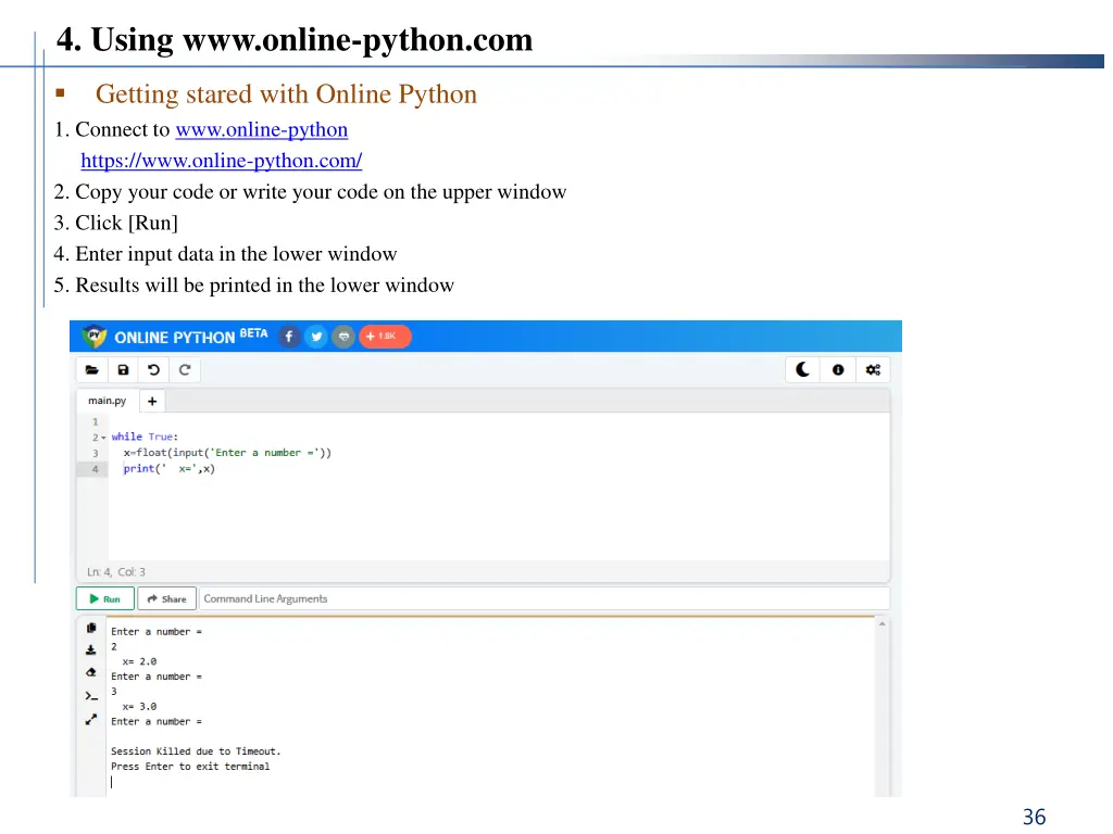 4 using www online python com