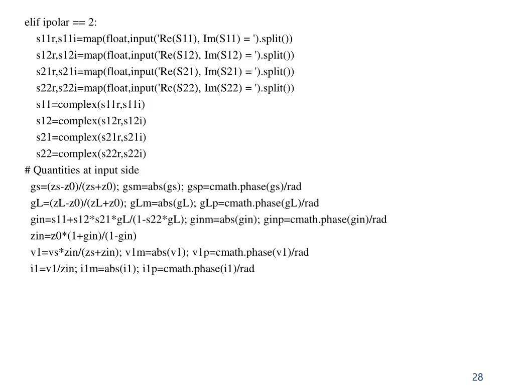 elif ipolar 2 s11r s11i map float input