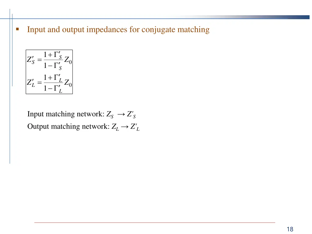 input and output impedances for conjugate matching