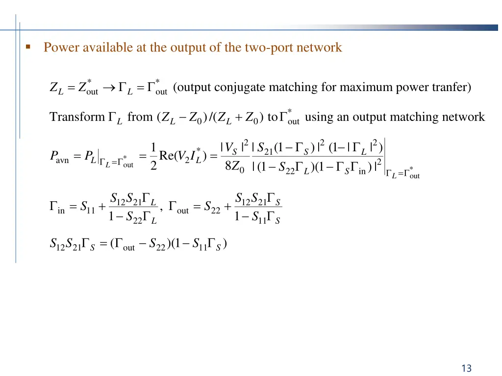 power available at the output of the two port