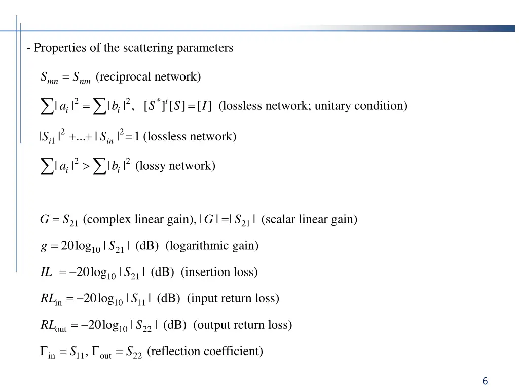 properties of the scattering parameters