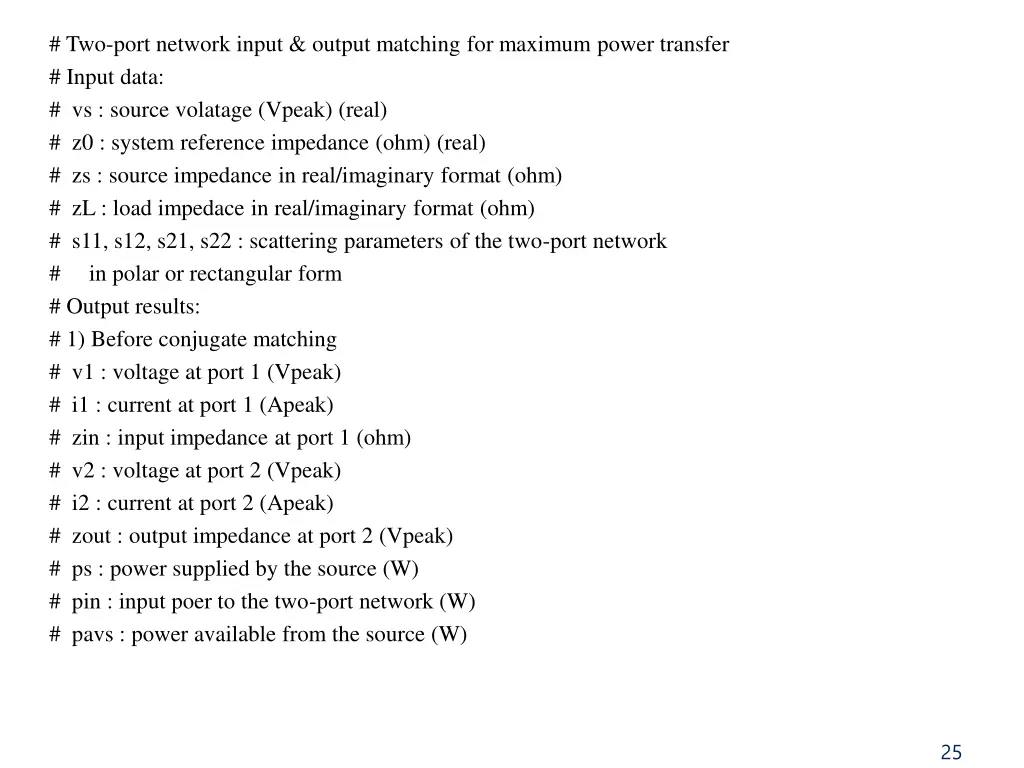 two port network input output matching