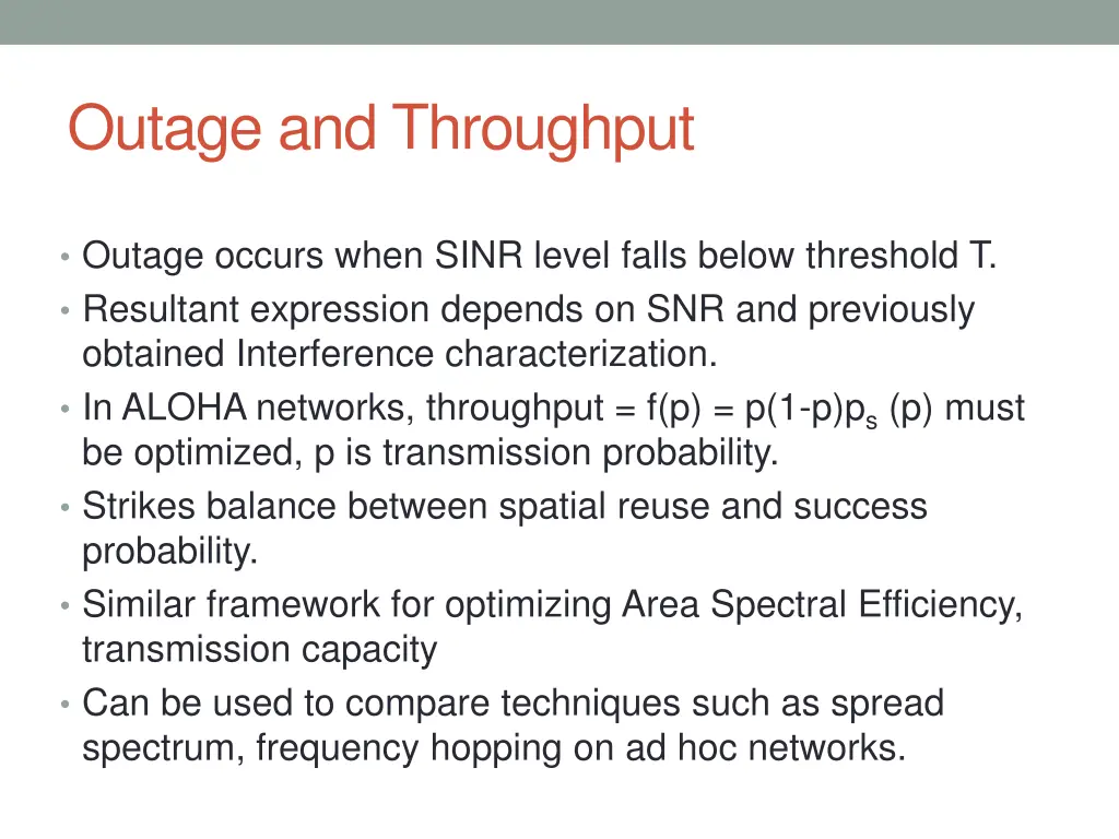 outage and throughput