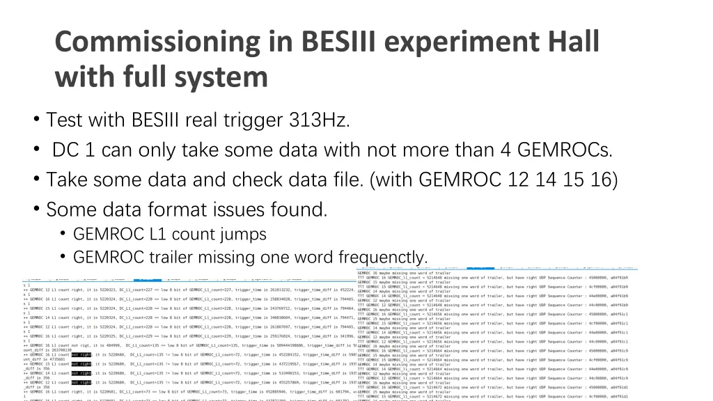 commissioning in besiii experiment hall with full 2